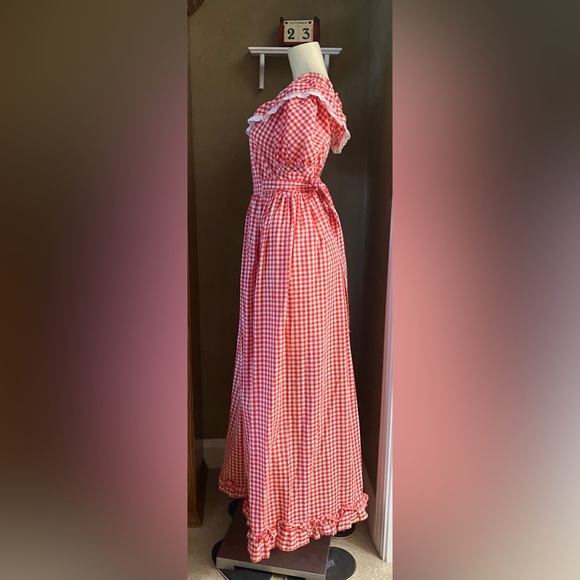 Vintage Gingham picnic red dress state fair women americana eyelet handmade 70s - Picture 5 of 9